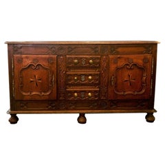 Antique French 18th Century Carved Fruitwood with Inlay Sideboard, Circa 1790's