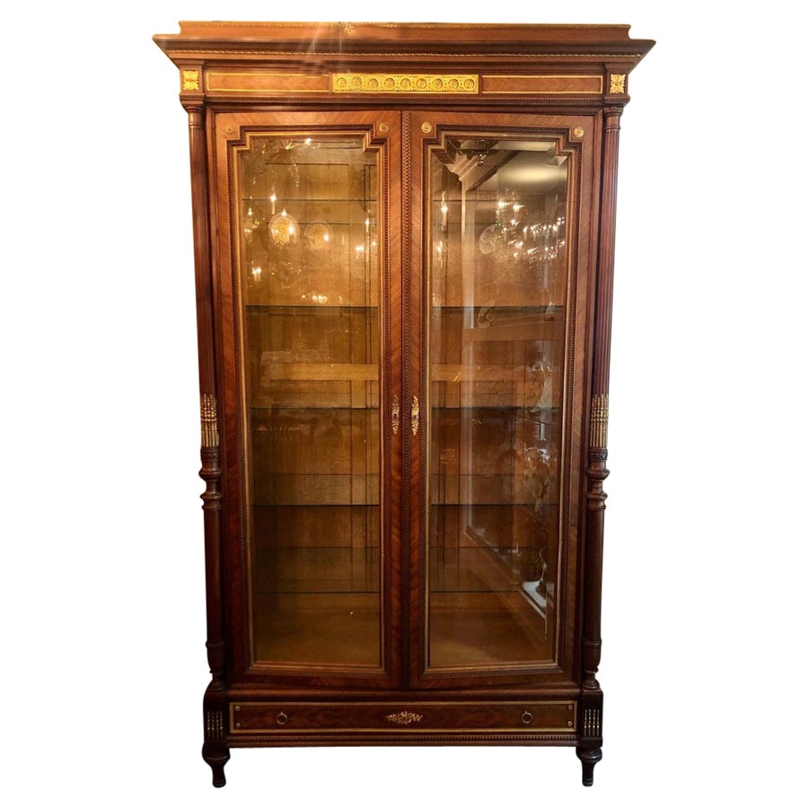 Antique French Louis XVI Two Door Beveled Glass Display Cabinet, Circa 1870-1880