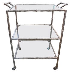 Vintage Silvered Metal Three Tiered Bar Cart