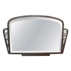 French Art Deco Silvered Wrought Iron Beveled Mirror