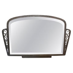 French Art Deco Silvered Wrought Iron Beveled Mirror