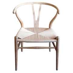 Danish 1960s White Oak Wishbone Armchair with Rush Seat