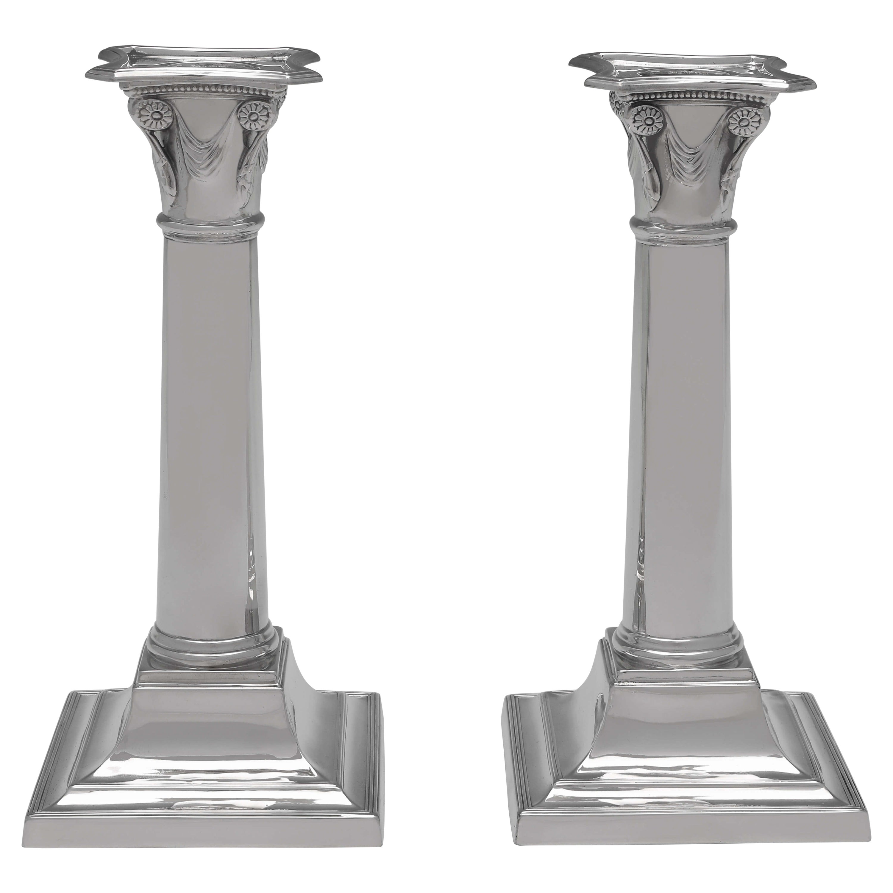 Neoclassical Revival Sterling Silver Pair of Candlesticks, Sheffield 1921