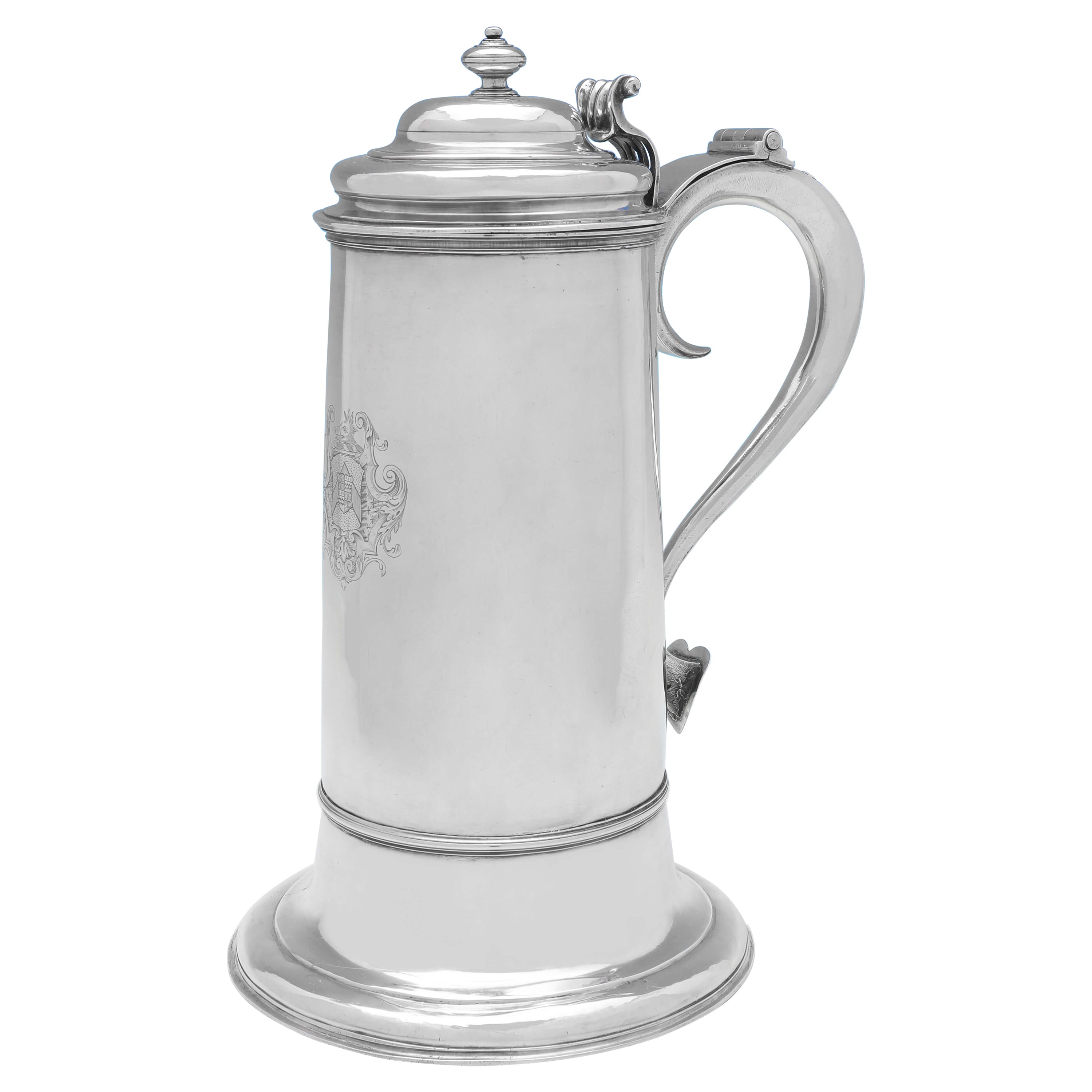 Large George II Antique Sterling Silver Flagon, London 1730, Thomas Tearle For Sale