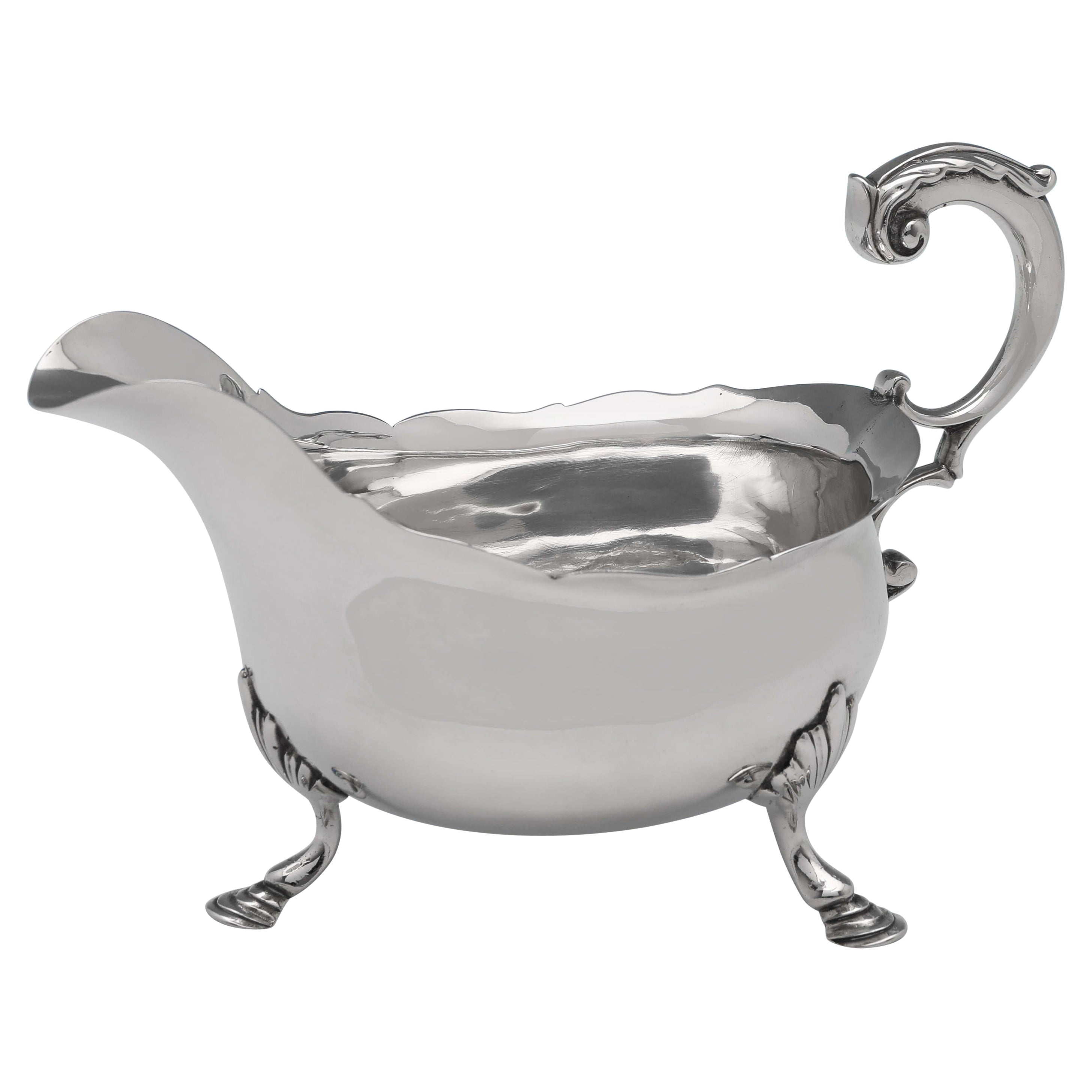George III Antique Sterling Silver Sauce Boat, William Skeen, London 1760 For Sale