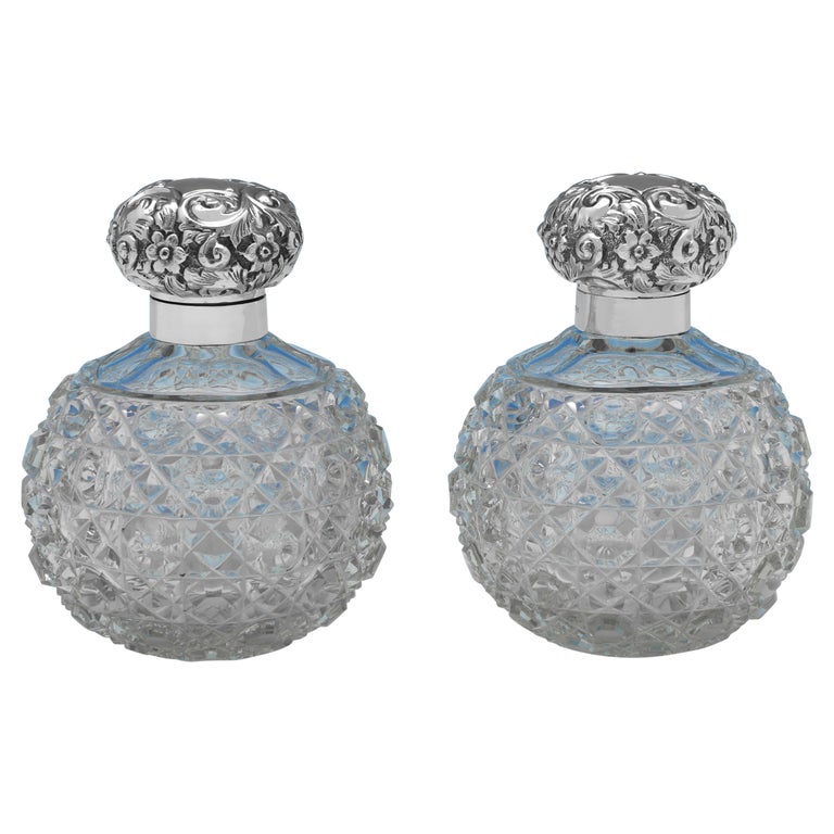 Victorian Antique Pair of Sterling Silver Perfume Bottles, Birmingham 1898 For Sale