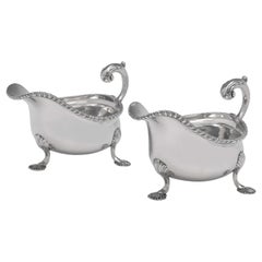 Antique Victorian Sterling Silver Pair of Sauce Boats, London 1896, Lambert & Co.