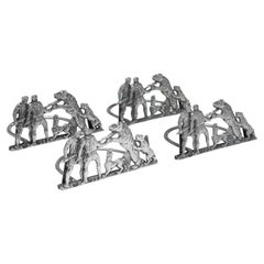 Novelty Set of Victorian Sterling Silver Menu Holders / Name Card Holders, 1892