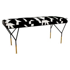 Modern Black Lacquered Iron and Patterned Cotton 1970s Italian Stool