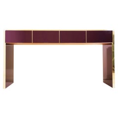 Bespoke Italian Design 4 Drawers Burgundy & Brass Center Console Table/Sideboard