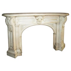 Antique 1800s Victorian Carved Statuary White Marble Mantel Original to NYC Townhouse