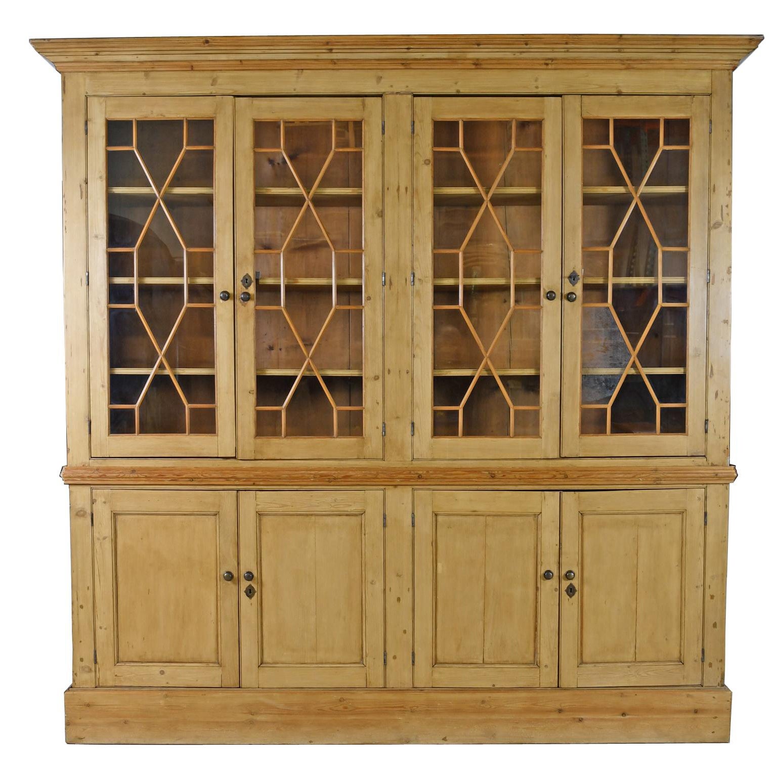 Large Georgian Style English Pine Bookcase/Display Cabinet, c. 1890 and later