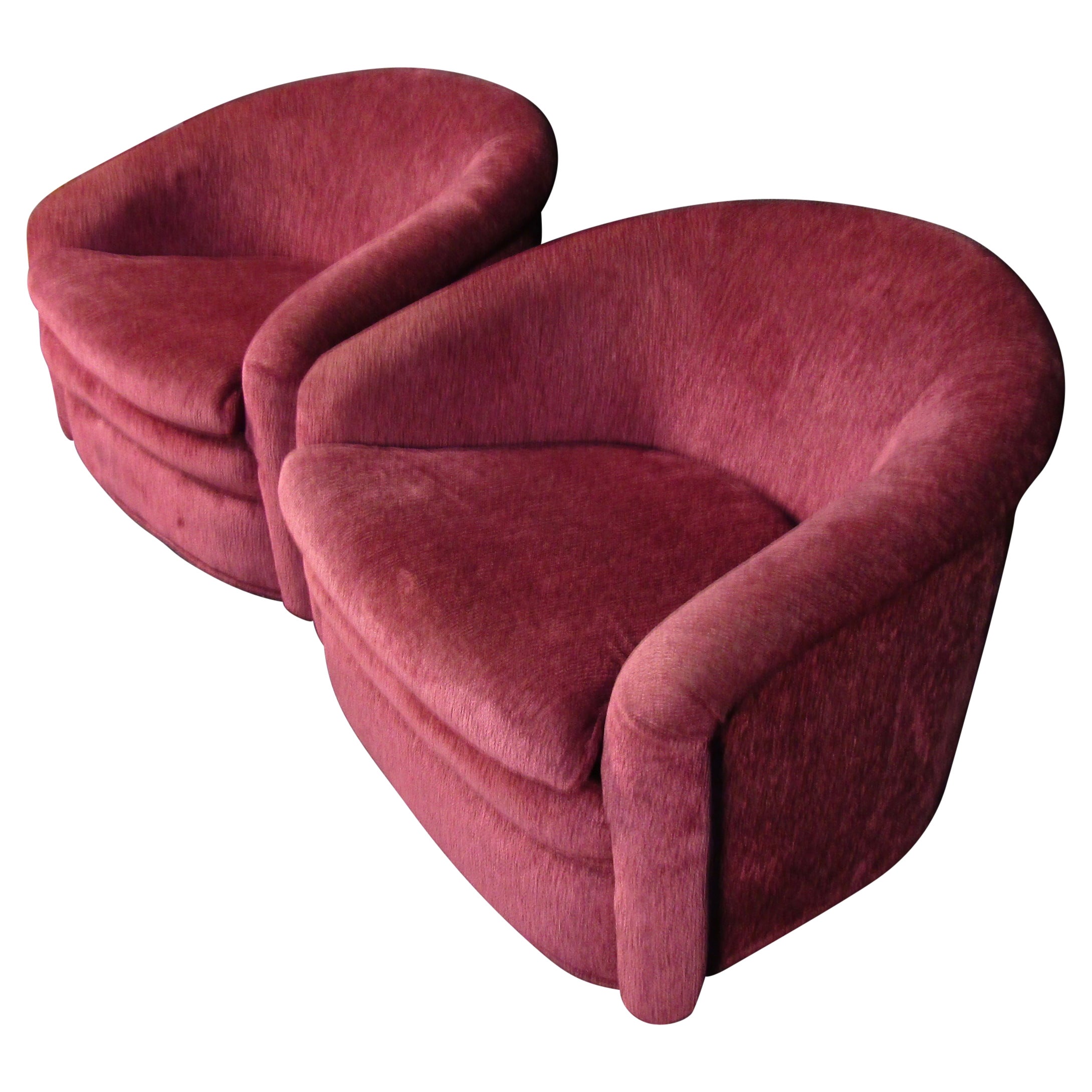 Mid-Century Modern Maroon Swivel Lounge Chairs