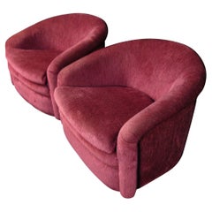Vintage Mid-Century Modern Maroon Swivel Lounge Chairs