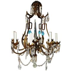 Gilt Metal and Crystal Chandelier 4