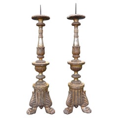 Pair of 18th Century Italian Giltwood Altar Sticks or Prickets from Lucca