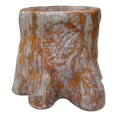 Italian Glazed Ceramic "Faux Bois" Table or Garden Seat
