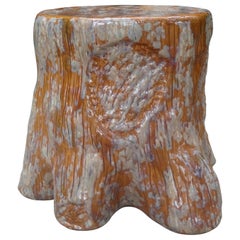 Vintage Italian Glazed Ceramic "Faux Bois" Table or Garden Seat