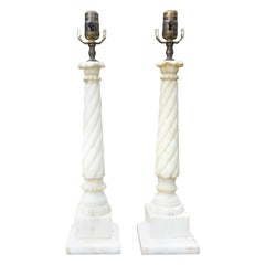 Pair of Italian Neoclassical Style Corinthian Column Alabaster Lamps