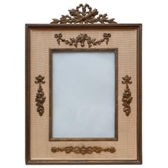 Antique Gold Silk Moiré and Bronze Picture Frame with Garlands