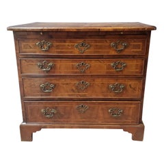 George I Period Book-Matched Walnut Chest of Four Drawers with Brushing Slide