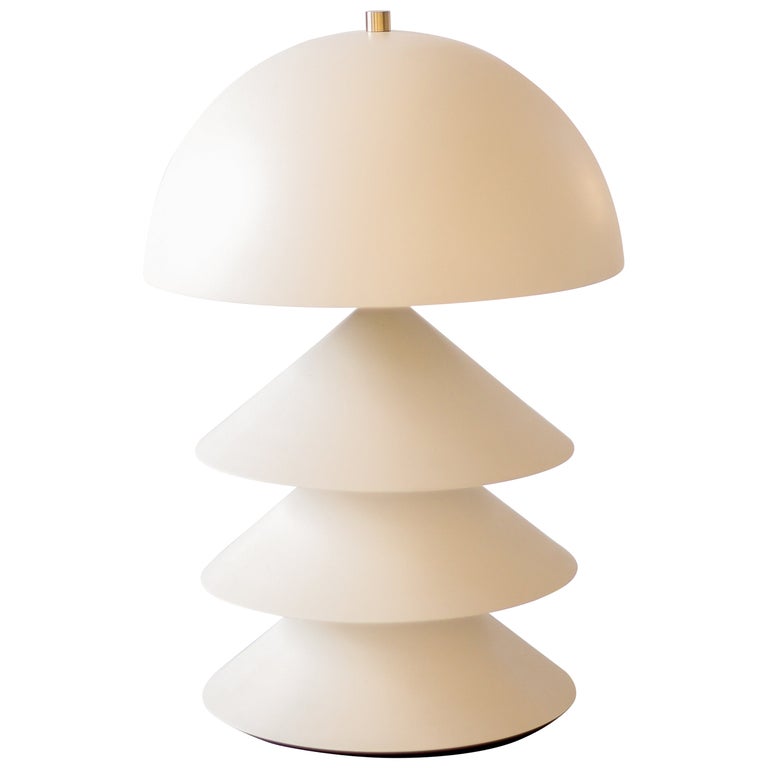 Stacked Bone and Brass Powder-Coated Table Lamp with Peekaboo Silver Leaf Shade For Sale