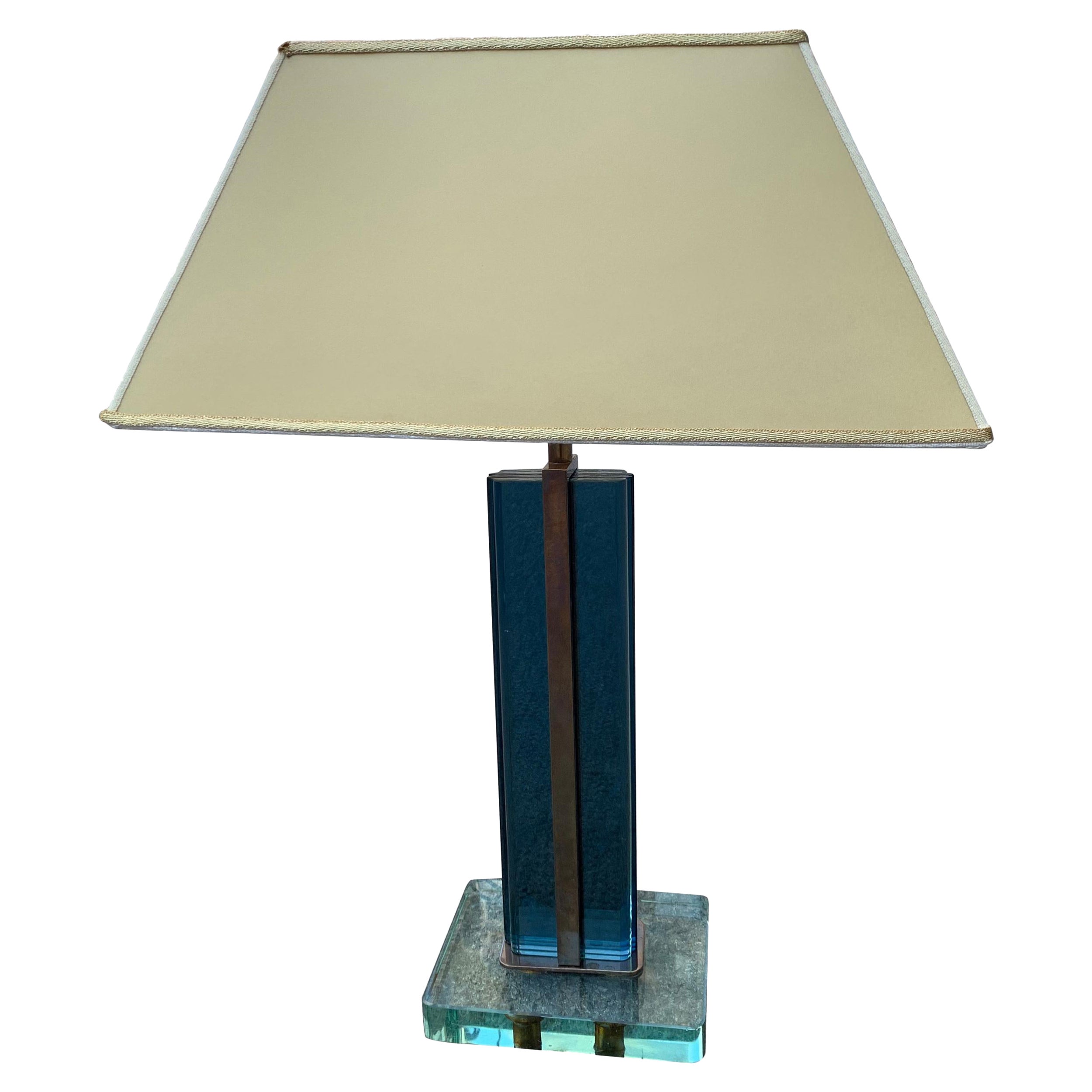 Pietro Chiesa Table Lamp Fontana Arte 1940 Blu Crystal Brass Italian For Sale