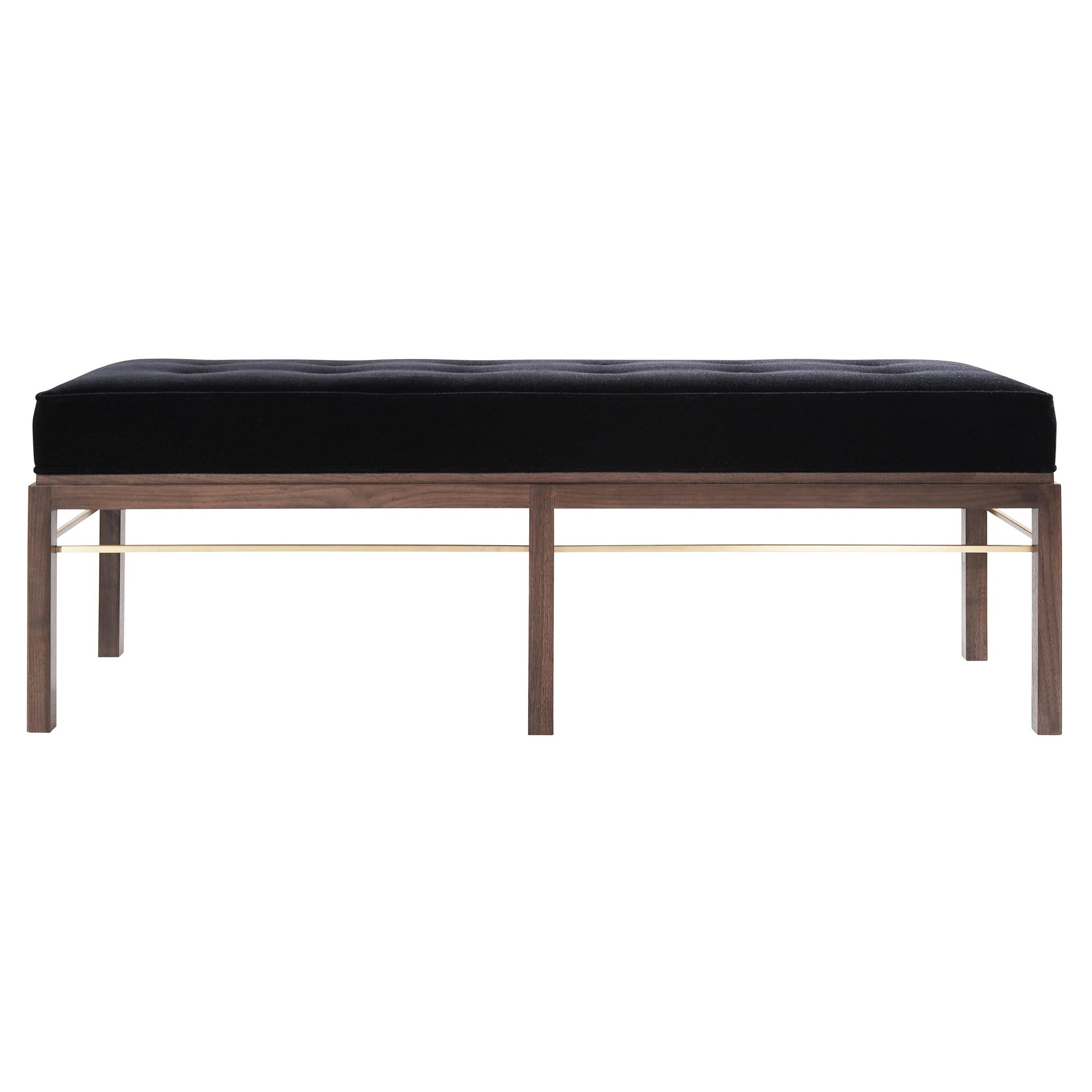 Brass-Accented Edward Wormley for Dunbar Bench in Mohair, 1950s
