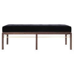 Vintage Brass-Accented Edward Wormley for Dunbar Bench in Mohair, 1950s