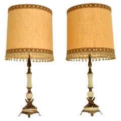 Pair of Antique Onyx & Brass Table Lamps