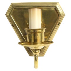Vintage Traditional Brass Single Arm Wall Sconce w/ Beveled Triangular Back Plate