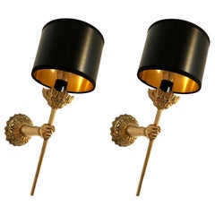 Pair of  French Maison Lancel  Brass Hand Sconces