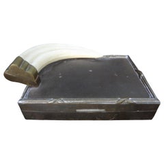 Hollywood Regency Brass Box with Faux Ivory Tusk or Horn