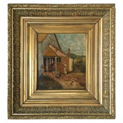 Antique 19th Century Oil on Board in Elaborate Gilt Frame