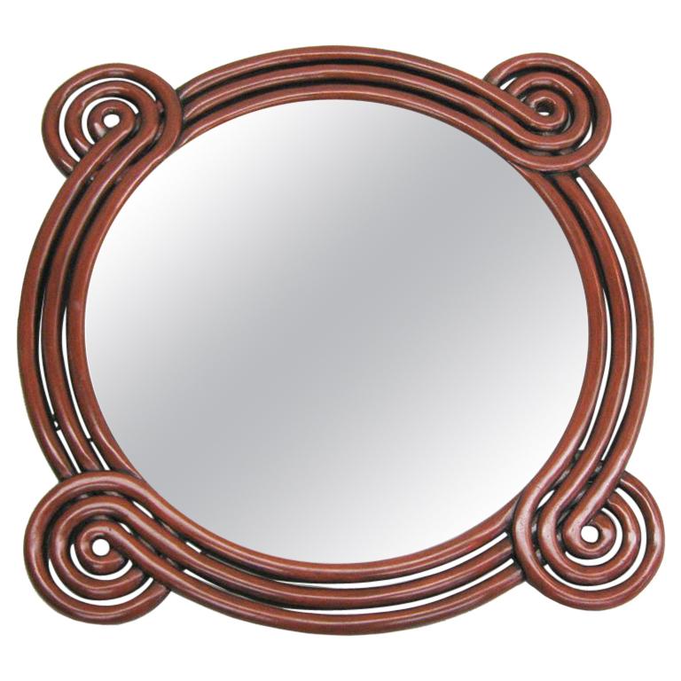French Mid-Century Modern Carved Red Lacquer 'Perpetually Curving' Mirror, 1930