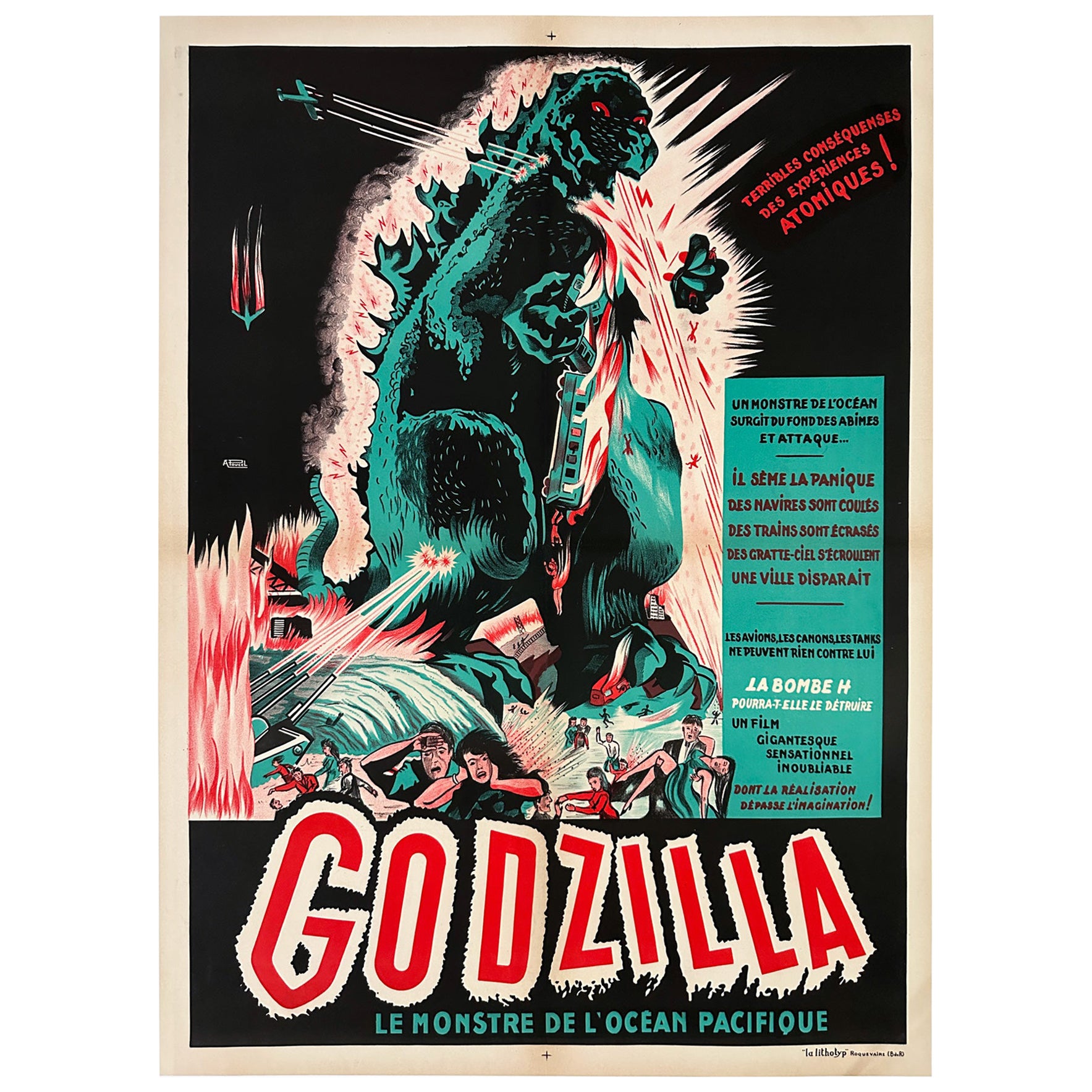 Godzilla R1954 Original French Moyenne Film Movie Poster, A. Poucel
