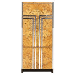 Pace Burlwood and Chrome Armoire Cabinet, Italy, 1970
