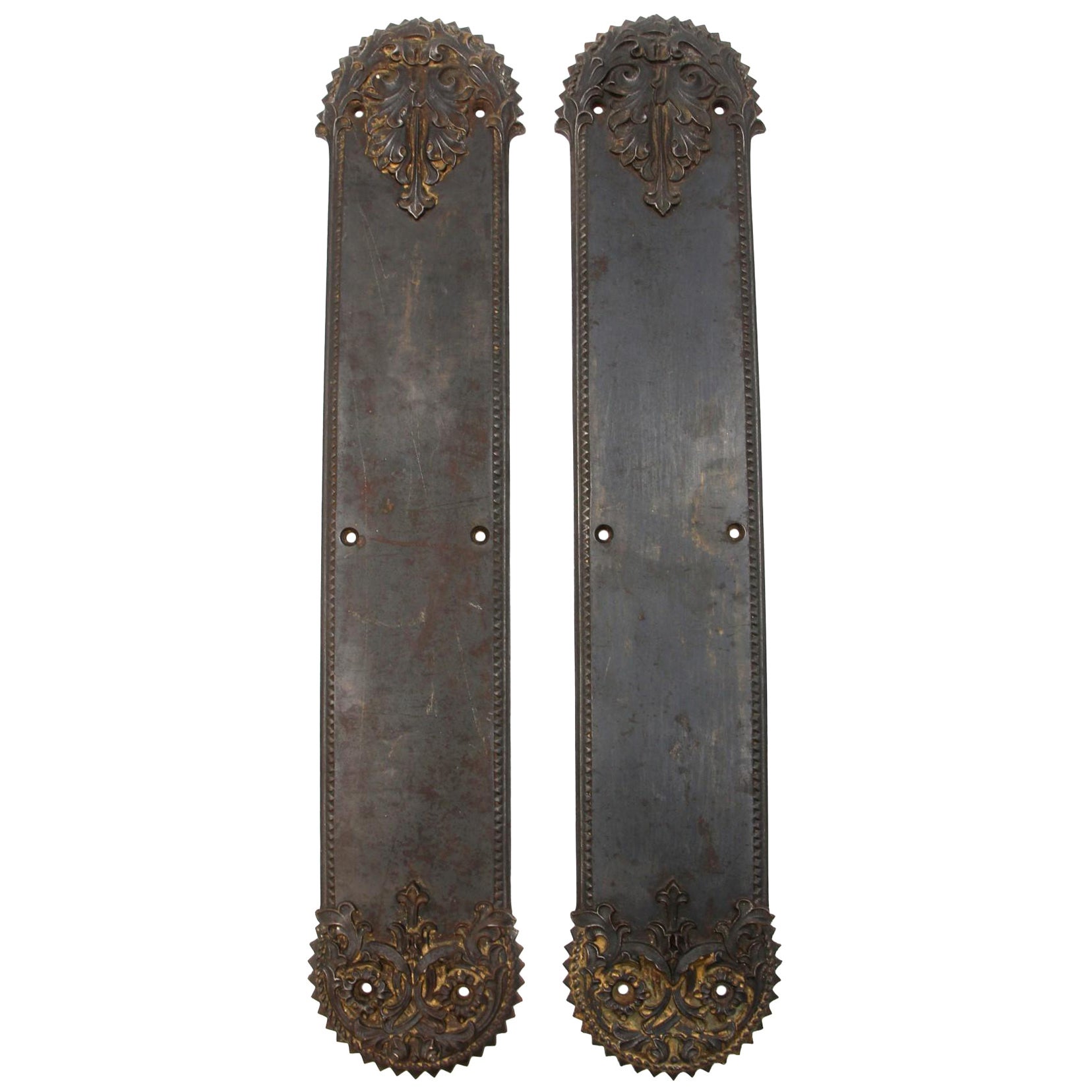 Cast Bronze Gothic Door Push Plate with Gold Paint Made by Corbin For