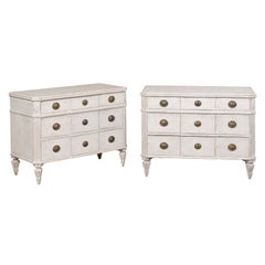 Pair of Swedish Gustavian Style Painted Breakfront Chests with Fluted Posts