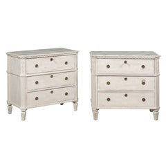 Pair of 19th Century Swedish Gustavian Style Painted Chests with Dentil Molding