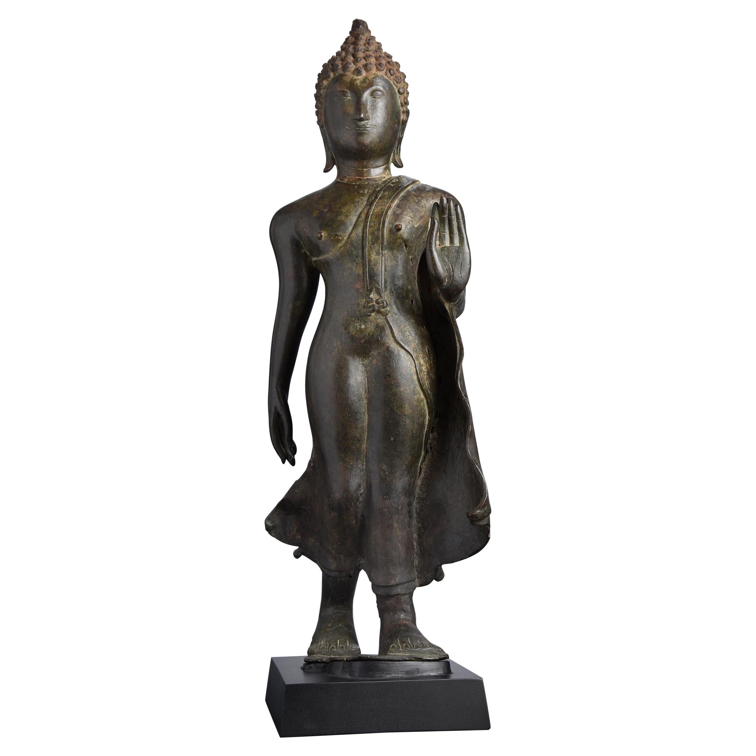 13th/early 14th C' Sukothai Walking Buddha, 8993 For Sale