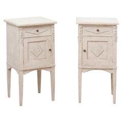 Pair of Swedish 19th Century Painted Wood Nightstand Tables with Diamond Motifs