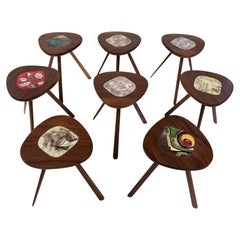 Vintage Walnut and Ceramic Side Tables by Allen Ditson & Lee Porzio 