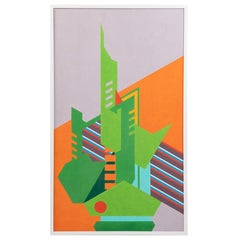 Colorful Jack Justice 1960s Painting #3 After Frank Lloyd Wright
