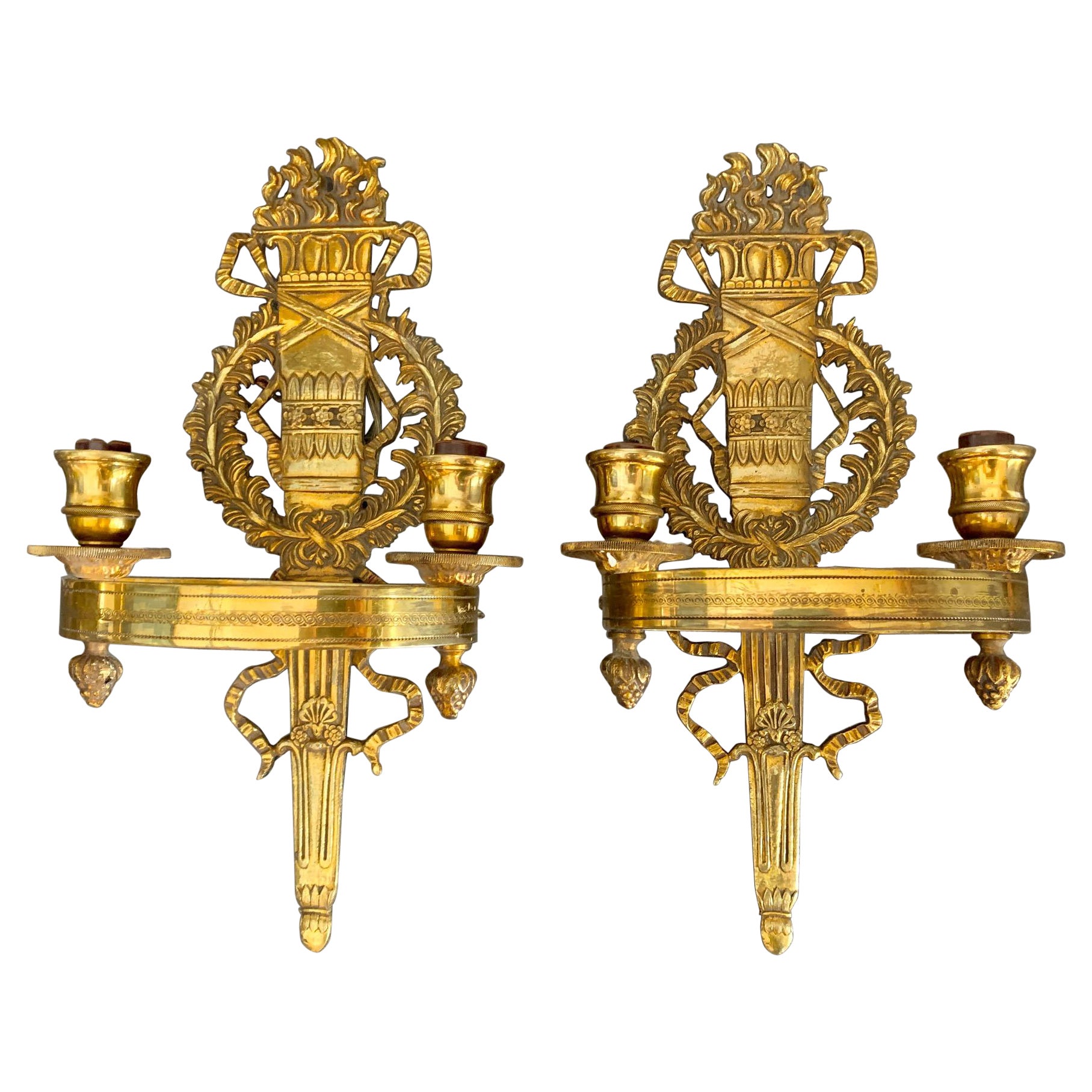 Pair 20th Century French Empre Style Bronze Wall Sconces For Sale