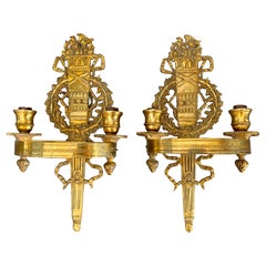 Retro Pair 20th Century French Empre Style Bronze Wall Sconces