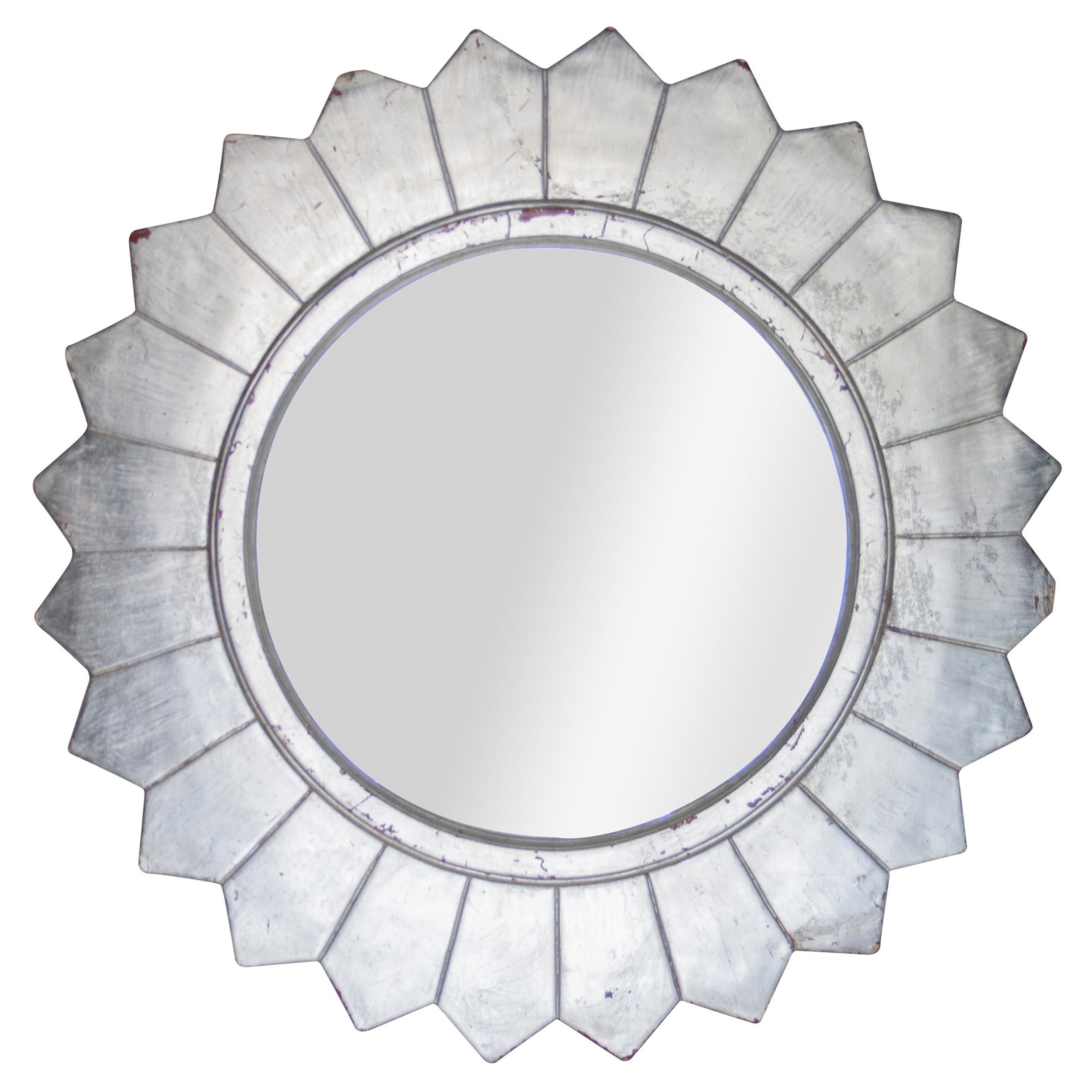 Neoclassical Empire Round Silver Hand Carved Wooden Mirror, Spain, 1970 For Sale