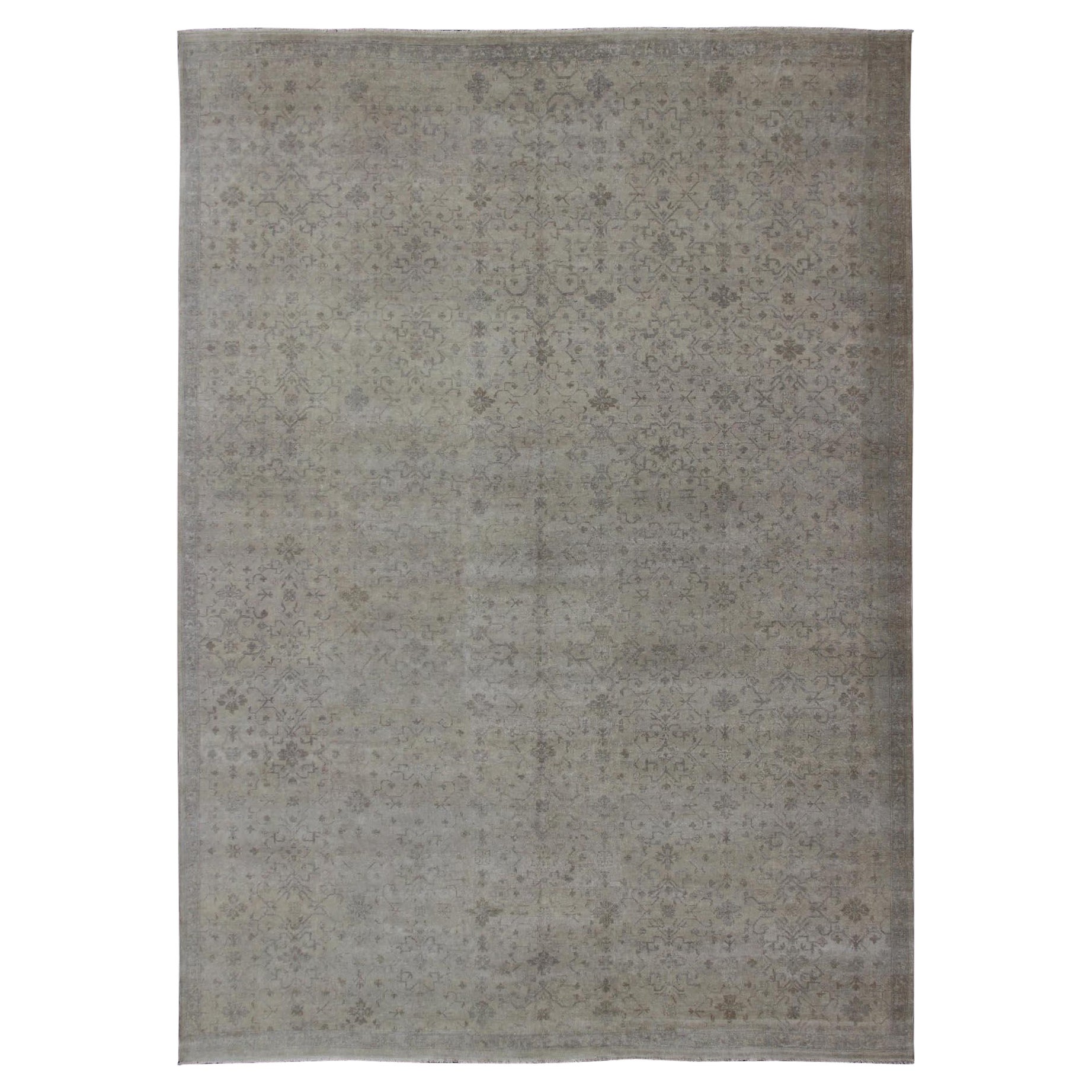 Large Transitional Rug with All-Over Design in Tan, Gray, Silver, Light Taupe For Sale