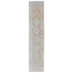 Hand Knotted Vintage Turkish Oushak Runner with Medallion Design in Soft Peach