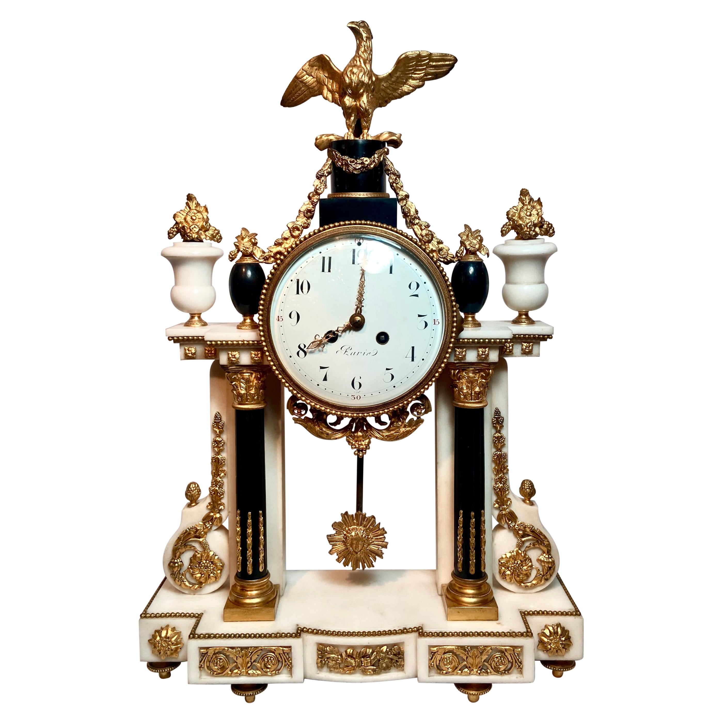 Antique French Louis XVI Ormolu and Marble Mantel Clock, circa 1850-1860 For Sale